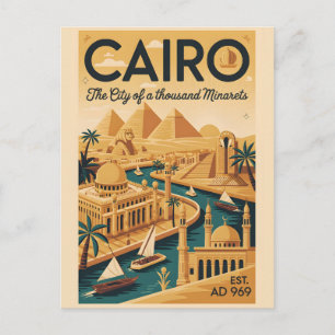 Caïro Egypte Retro Reisposter Kunstprint Briefkaart