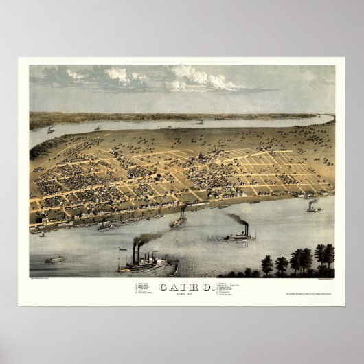 Caïro, IL Panoramic Map - 1867 Poster (Voorkant)
