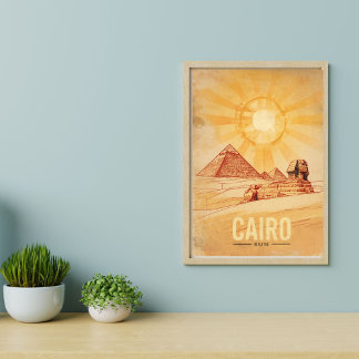 Cairo Reizen - Piramides Woestijn Vintage Poster