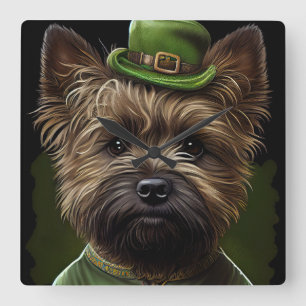 Caïro Terrier dog in St. Patrick's Day Dress Vierkante Klok