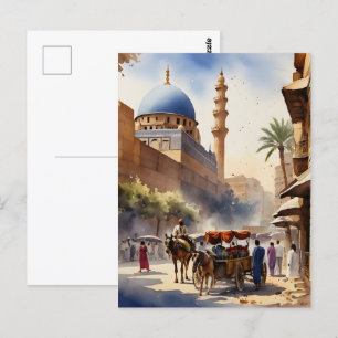 Caïro waterverf kunst briefkaart