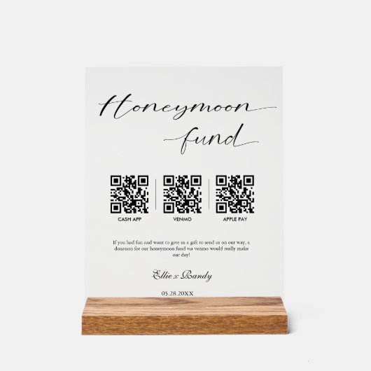 Caisse Mariage Lune de Miel Code QR Moderne Bois (Recto)