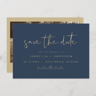 CAITLIN Edgy Navy en Gold Minimal Save the Date Kaart