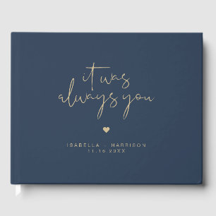 CAITLIN Elegant Navy en Goud Eenvoudig Huwelijk Gastenboek