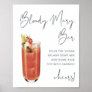 CAITLIN marineblauw modern Bloody Mary bar bord Poster