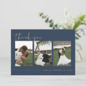 CAITLIN Modern Navy Blue Photo Weddenschap Bedankt Kaart (Staand voorkant)