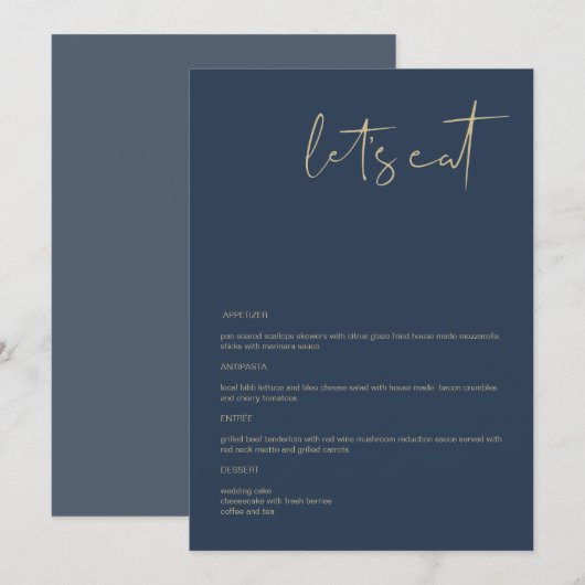 CAITLIN Modern Navy et Gold 5x7" Mangeons le menu (Devant / Derrière)