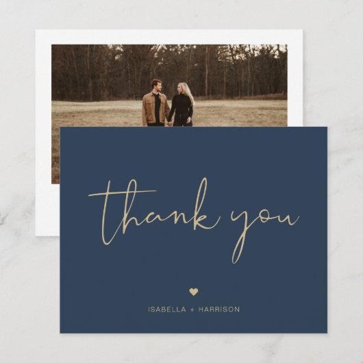 CAITLIN Modern Navy et Gold Photo Carte de remerci (Devant / Derrière)