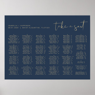 CAITLIN Navy and Gold Modern Alfabetical Seating Poster