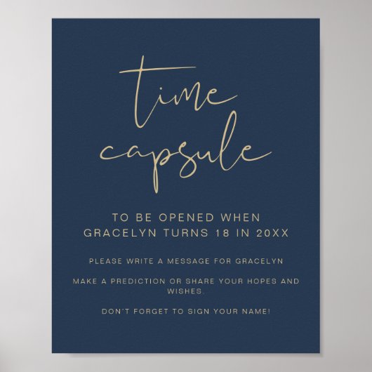 CAITLIN Navy Blue Baby shower Time Capsule Sign Poster (Voorkant)