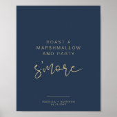 CAITLIN Navy & Gold Minimalist S'mores Bar Sign Poster (Voorkant)