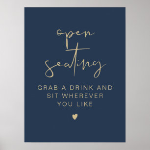CAITLIN Navy & Gold Wedding Open Seating Sign Poster