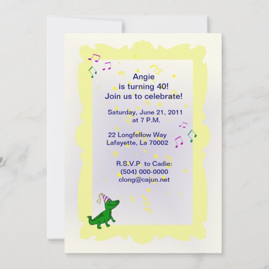 Cajun Threater 40th Birthday Party Invitation Kaart (Achterkant)