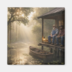 Cajun-vissers op de veranda van een Bayou-hut Magneet