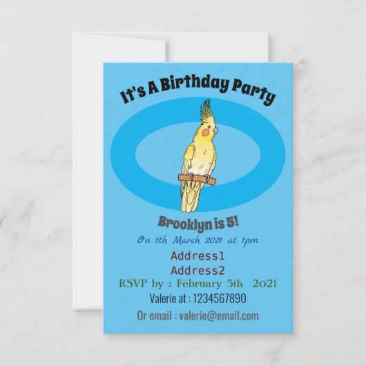 Cakatielvogelafbeelding cartoon kaart (Voorkant)
