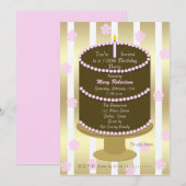 Cake 100e anniversaire de fête Invitation en rose (Devant / Derrière)