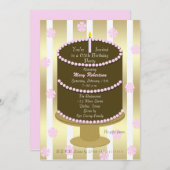 Cake 65th Birthday Party Invitation 65th in Pink (Devant / Derrière)