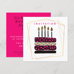 Cake and Candles/Pink Black Gold/Birthday Party Kaart