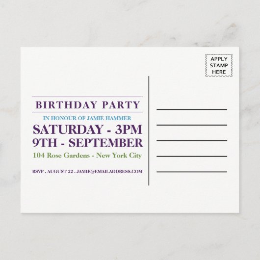 Cake Art Birthday Party Invitation Uitnodiging Briefkaart (Achterkant)