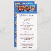 Cake Art Blauw Verjaardagsfeest Menu (Voorkant / Achterkant)