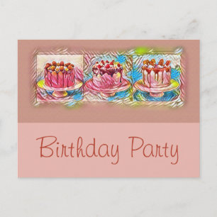 Cake Art Peach Birthday Party Invitation Uitnodiging Briefkaart