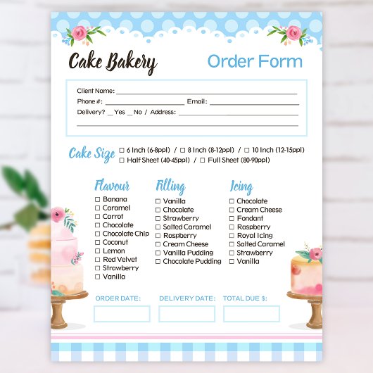 Cake Bakery Blue Bestelformulier Notitieblok