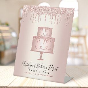 Cake Bakery Chef Roos Gold Glitter Drivers Script Reclamebord Met Voetstuk