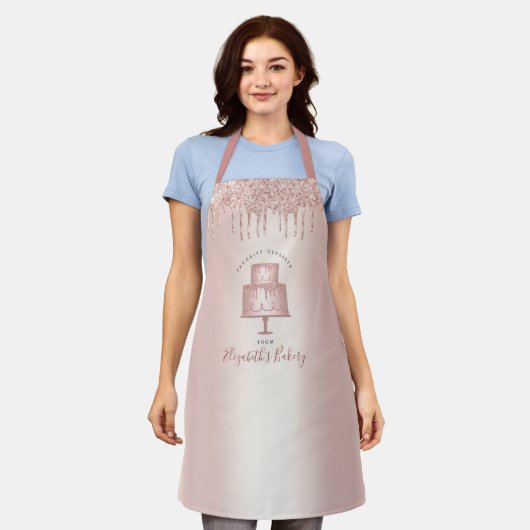 Cake Bakery Chef Roos Gold Glitter Drivers Script Schort (Gedragen)