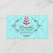 Cake Bakery Damask Aqua Pink Visitekaartje (Voorkant)