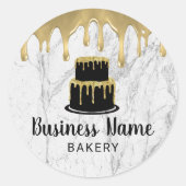 Cake Bakery Gold Drip Modern White Marble Ronde Sticker (Voorkant)
