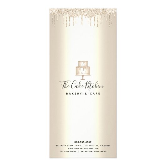 Cake Bakery Gold Glitter Pastry Chef Dessert Menu (Achterkant)