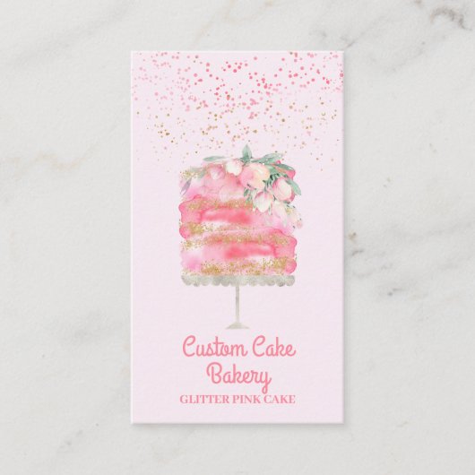 Cake Bakery Pastry Glitter Pink Elegant Visitekaartje (Voorkant)