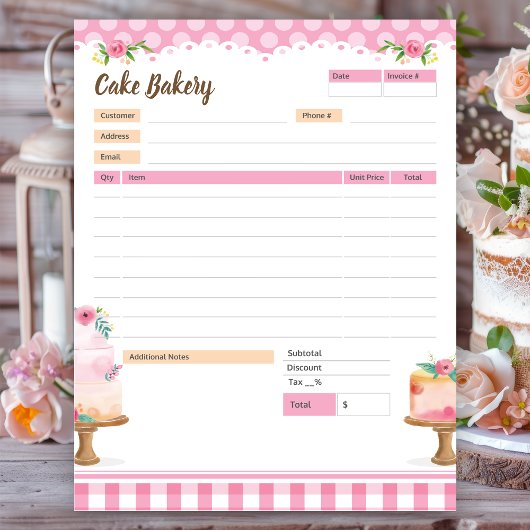 Cake Bakery Thema Bestelformulier en Factuur Notit Notitieblok