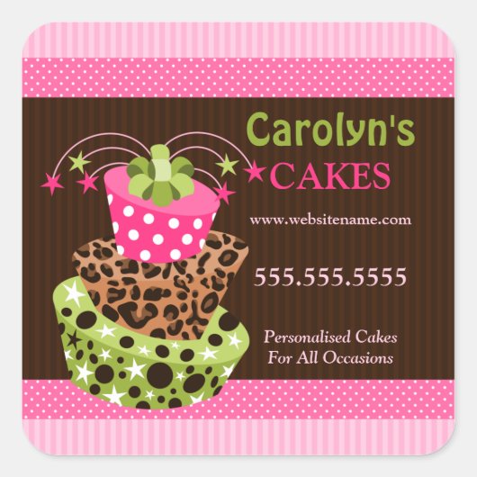 Cake Bakkerij Business Box Seals Vierkante Sticker (Voorkant)