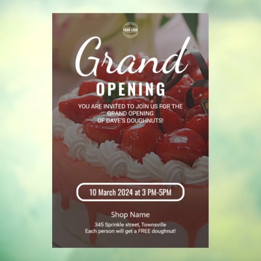 Cake Bakkerij Winkel Zakelijk Grote Opening Raamsticker (Vel 3)