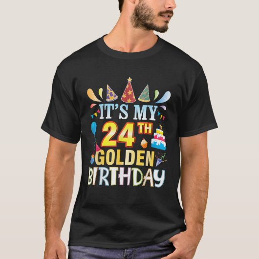 Cake Balloon Presents Happy Day It s My 24th Golde T-shirt (Voorkant)