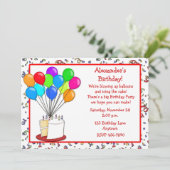 Cake Balloons Birthday Invitation Kaart (Staand voorkant)