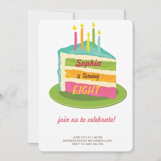 Cake Birthday Party Invitations Kaart (Voorkant)