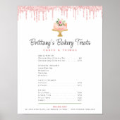 Cake Blush Roze Glitter Drips Menu Prijslijst Chic Poster (Voorkant)