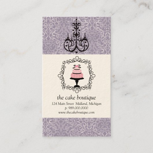 Cake Boutique Fancy Violet Damask Cartes de visite (Devant)