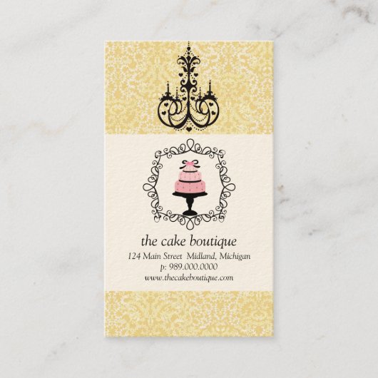 Cake Boutique Fancy Yellow Damask Visitekaartjes (Voorkant)