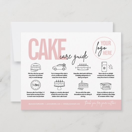 Cake Care Guide Kaart, Cake Care Instructies Bedankkaart (Voorkant)