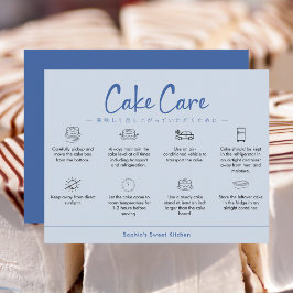 Cake Care Instructions Blue Minimalist Bedankkaart
