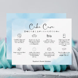 Cake Care Instructions Blue Simple Watercolor Bedankkaart