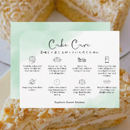 Cake Care Instructions Green Simple Watercolor Bedankkaart