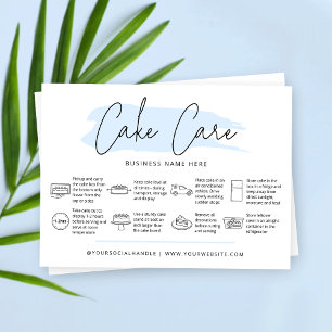 Cake Care Instructions Guide Lichtblauwe Waterverf Visitekaartje