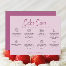 Cake Care Instructions Pink Minimalist