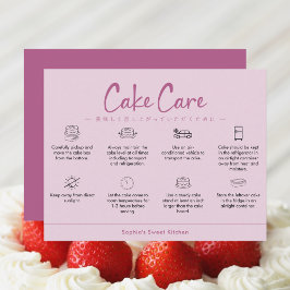 Cake Care Instructions Pink Minimalist Bedankkaart