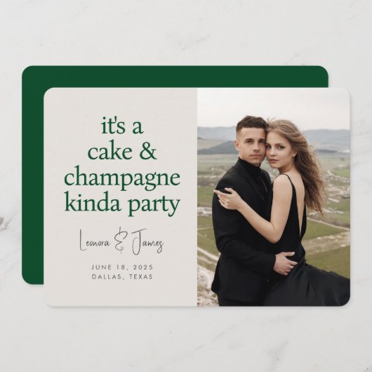 Cake Champagne Fun Typography Green Wedding Save The Date (Voorkant / Achterkant)