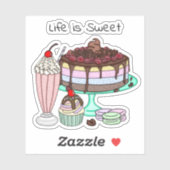 Cake, Cupcake, Milkshake en Macaroons Life is Sticker (Vel)